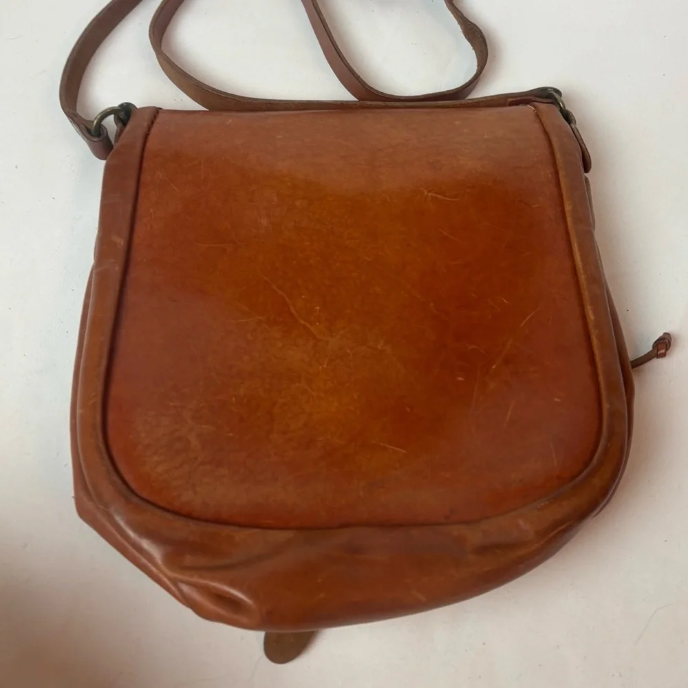 Vintage Boho Leather Crossbody Accordion Brown Hippie Drawstring 1960’s-1970’s - Picture 2 of 7